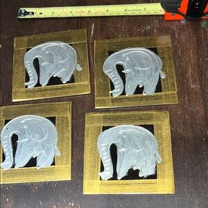 Source Unknown Gold and Silver Elephant Mixed Media Art